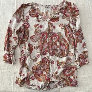 ARIAT Western Wear Large Finley Tunic Paisley Print Rayon Button Front Top